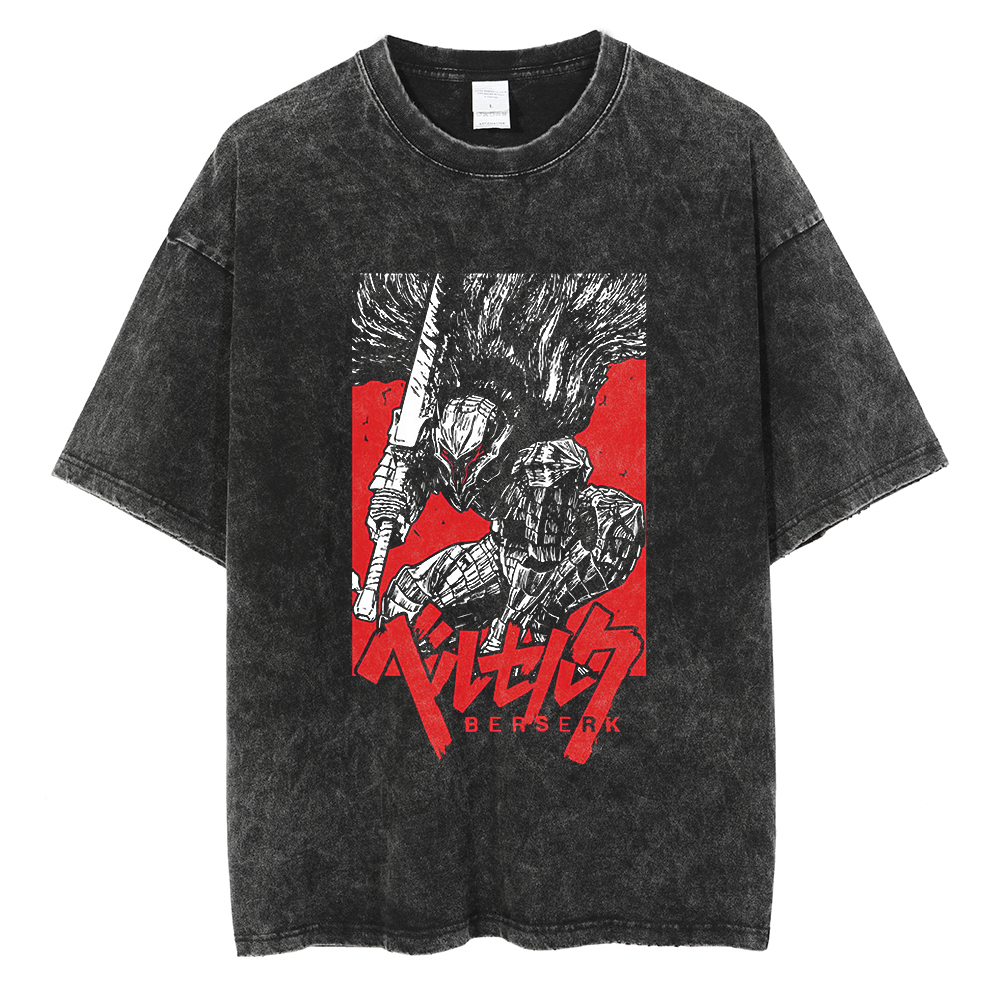 Men's T-Shirts Berserk T Shirt Men Anime Printed Vintage Washed Tshirt Guts Unisex Short Sleeve Tops 100% Cotton Hip Hop Streetwear 230701