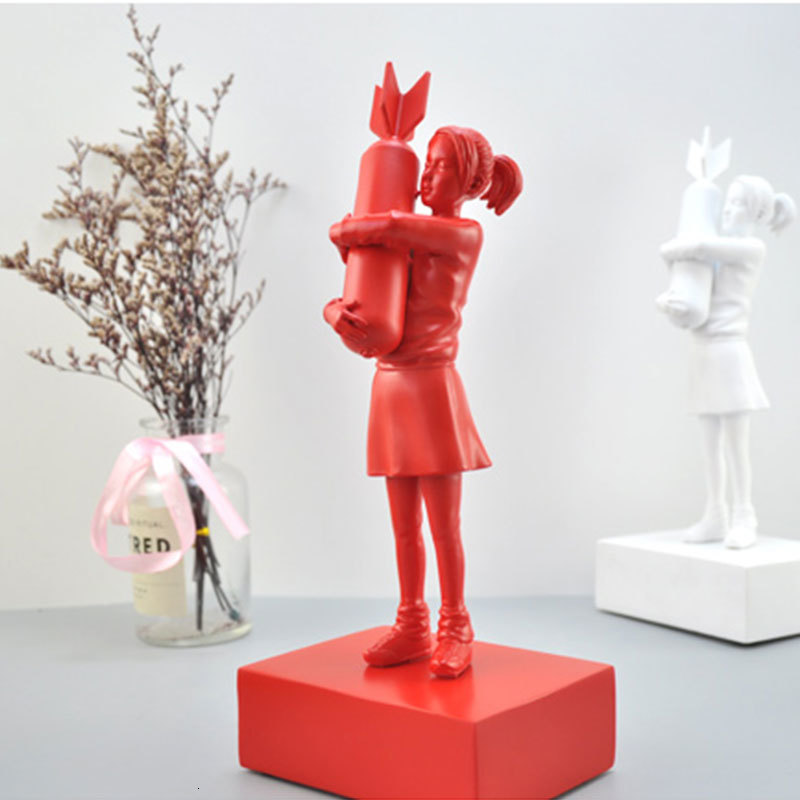 Decorative Objects Figurines Banksy Hugging Bomb Girl Decor Statue Hugged Peace Resins Sculpture Decoration LivingRoom Bedroom Bookcase Mesa Decoratio