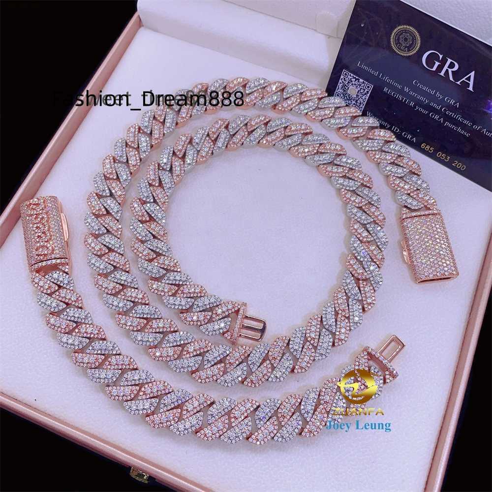 Hip Hop Jewelry 12mm 15mm 18mm 925 Sterling Silver 2 Tone Iced Out Custom Initial Necklace Moissanite Cuban Link Chain