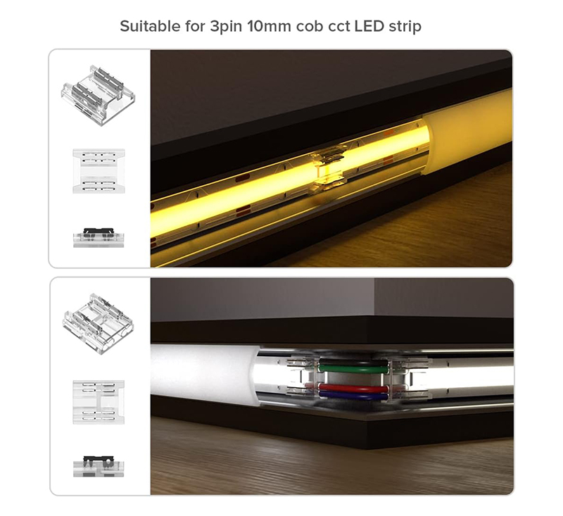 5V 12V 24V LED Strip Connectors 4Pin 10mm Transparent Unwired Strip Wire Connectors Long 22AWG Extension Wire