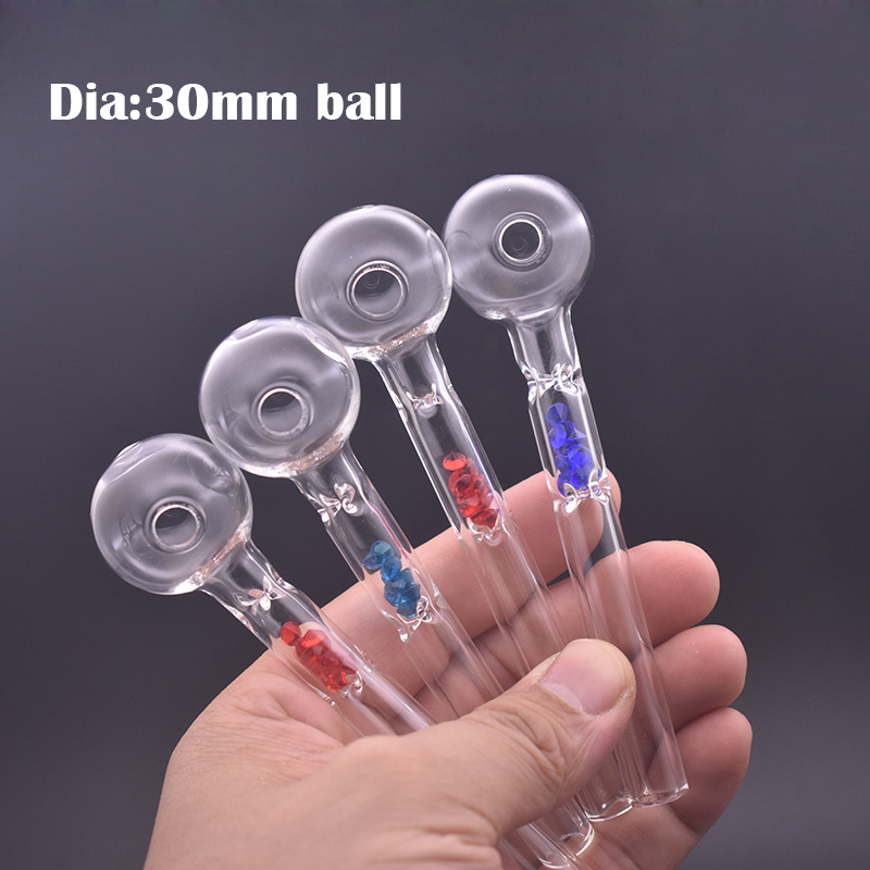 Thick Pyrex Glass Oil Burner Pipe with Diamond Filter Smoking Pipes 12cm Lenght 30mm Ball Clear Color Transparent Big Tube Oil Nail Tips