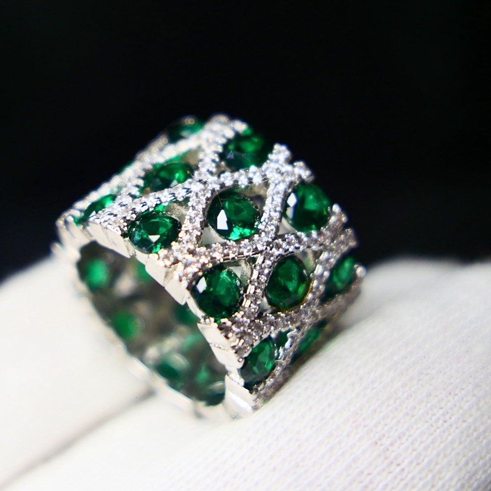 Band Rings KQDANCE Created Gemstone emerald Tanzanite Sapphire ruby Ring with GreenBlueRed Stone 18K White gold plated Jewelry For Woman 230704
