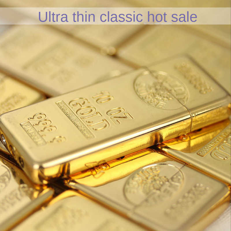 New Novelty Thin Gold Brick Smoking Accessories Cool Torch Butane Inflatable Flint Grinding Wheel Open Flame Lighter PD3KNo Gas W260202