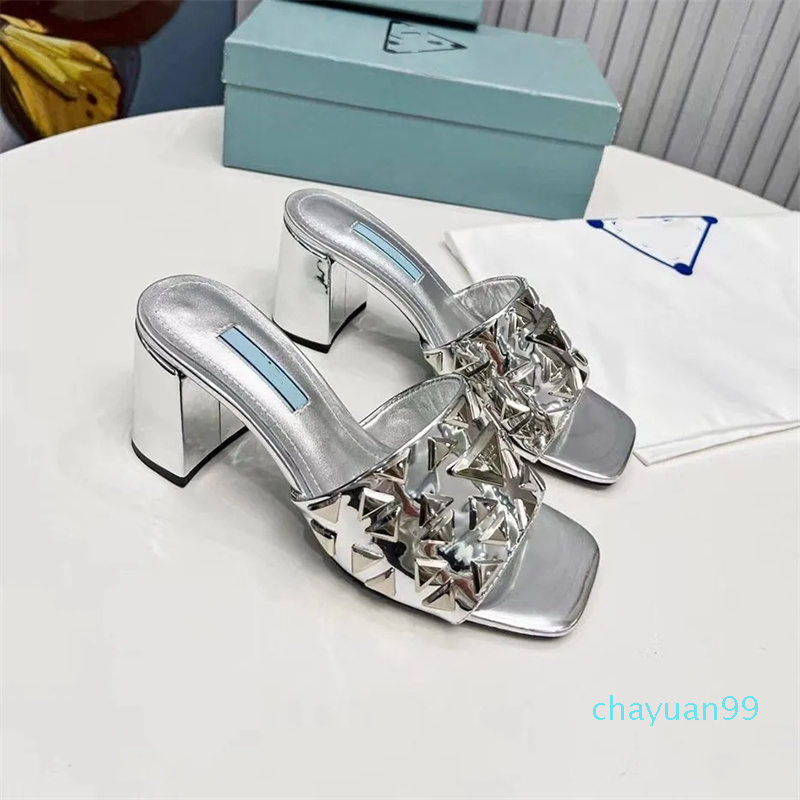 Designer -thick heel women's slippers Sandals classic buckle decoration luxury mule street style factory shoes slippers 35-40