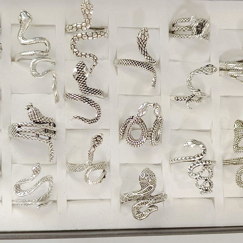 50pcs/lot Antique Silver Styles Mix Snake Ring Male Female Opening Adjustable Rings Exaggerated Metal Alloy Jewelry