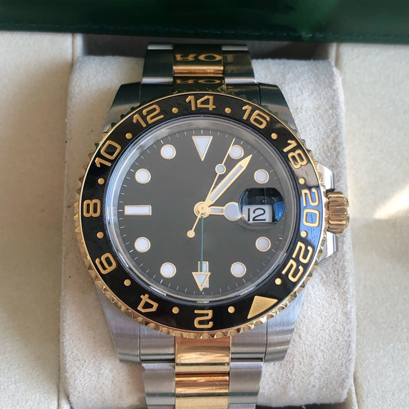 Mens Watches Designer Watch GMT Work Mechanical Automatic 40MM Green Dial Ceramic Border Gold Stainless Steel Bracelet Folding Buckle root beer Watch Wristwatches, Waterproof 
Mens Watches Designer Watch GMT Work Mechanical Automatic 40MM Green Dial Ceramic Border Gold Stainless Steel Bracelet Folding Buckle root beer Watch Wristwatches, Waterproof