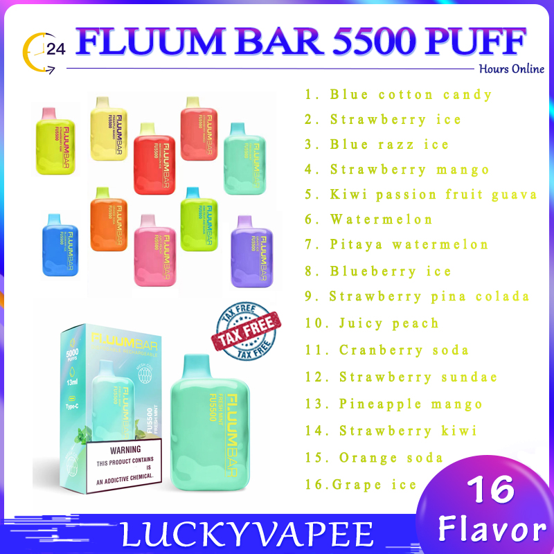 Original Fluum Bar 5500 Puffs Disposable Vape 16 flavors Starter Kit 5% Strength pods 13ml Pre-filled Pod 650mAh Battery Type C Rechargeable Vaporizer Device
Original Fluum Bar 5500 Puffs Disposable Vape 16 flavors Starter Kit 5% Strength pods 13ml Pre-filled Pod 650mAh Battery Type C Rechargeable Vaporizer Device