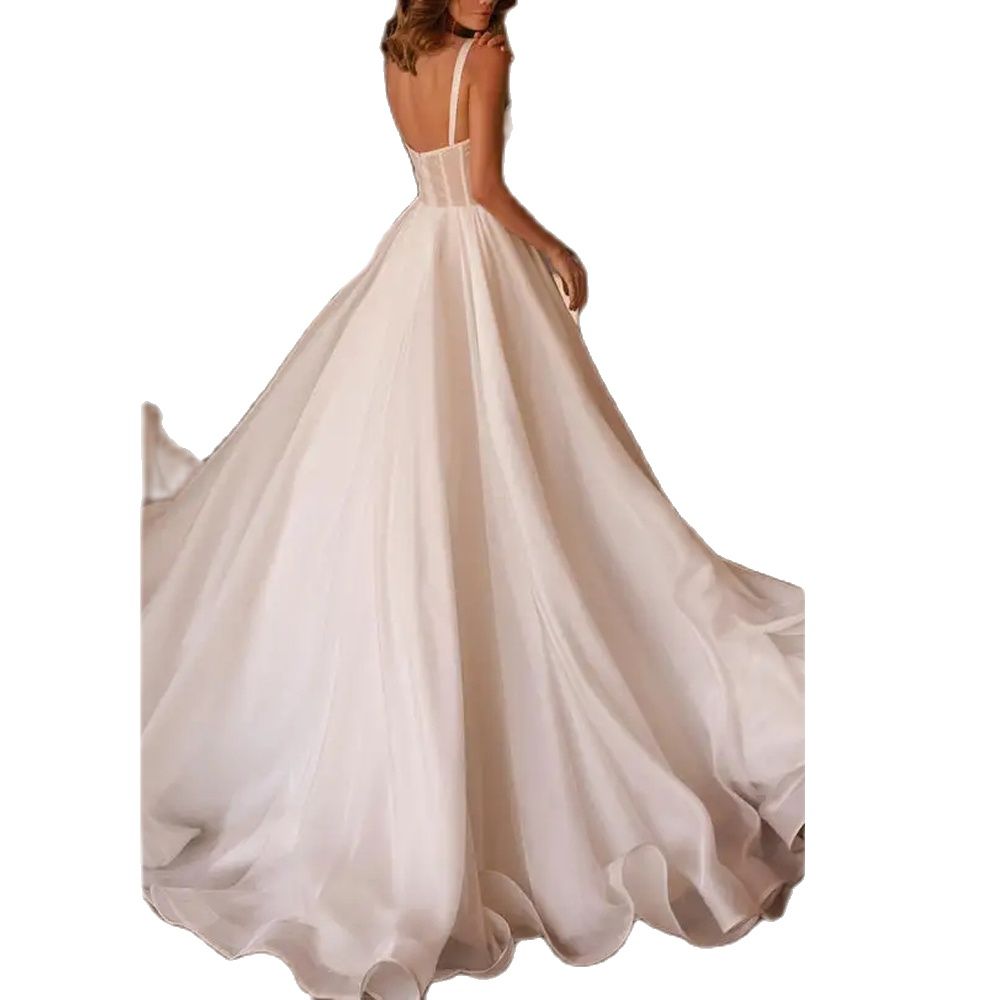 New Rhinestone Spaghetti Strap Wedding Dresses Sweetheart Neck Illusion Bridal Gown A Line Bohemian Robe De Mariee 415