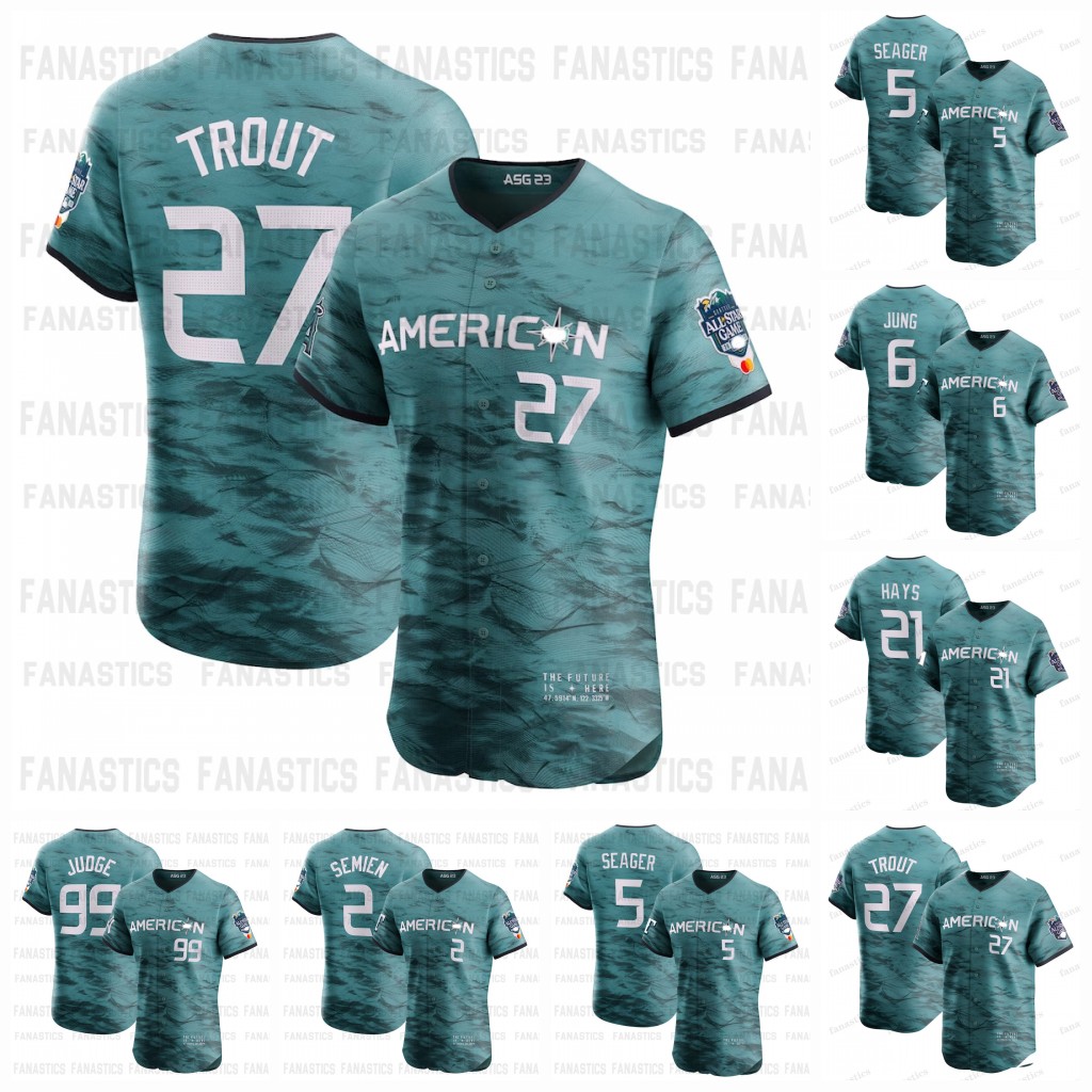 27 Mike Trout 2023 All Star American League Baseball Jersey Salvador Perez Framber Valdez Kevin Gausman Kevin Gausman Yennier Cano Aaron Judge Austin Hays Perez, Black flex base mens s-3xl
27 Mike Trout 2023 All Star American League Baseball Jersey Salvador Perez Framber Valdez Kevin Gausman Kevin Gausman Yennier Cano Aaron Judge Austin Hays Perez, Black flex base mens s-3xl