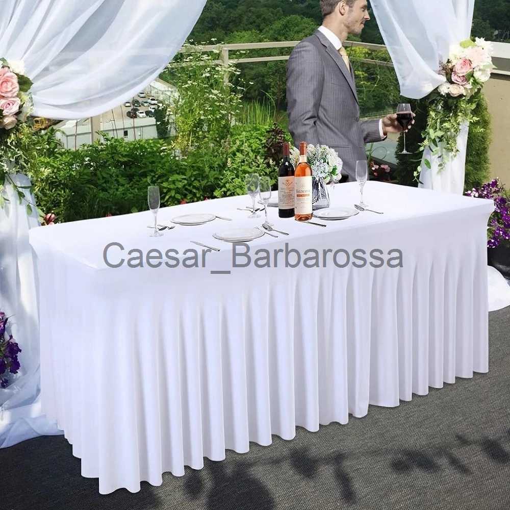 Table Cloth 6FT 8FT Elastic spandex Table cover white black color fitted tablecloth for Birthday party wedding Banquet Decor table skirt L260603
