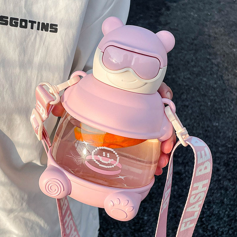Lovely large capacity water cup 900ml bear big belly cup high appearance level cup with straw summer cute children gifts