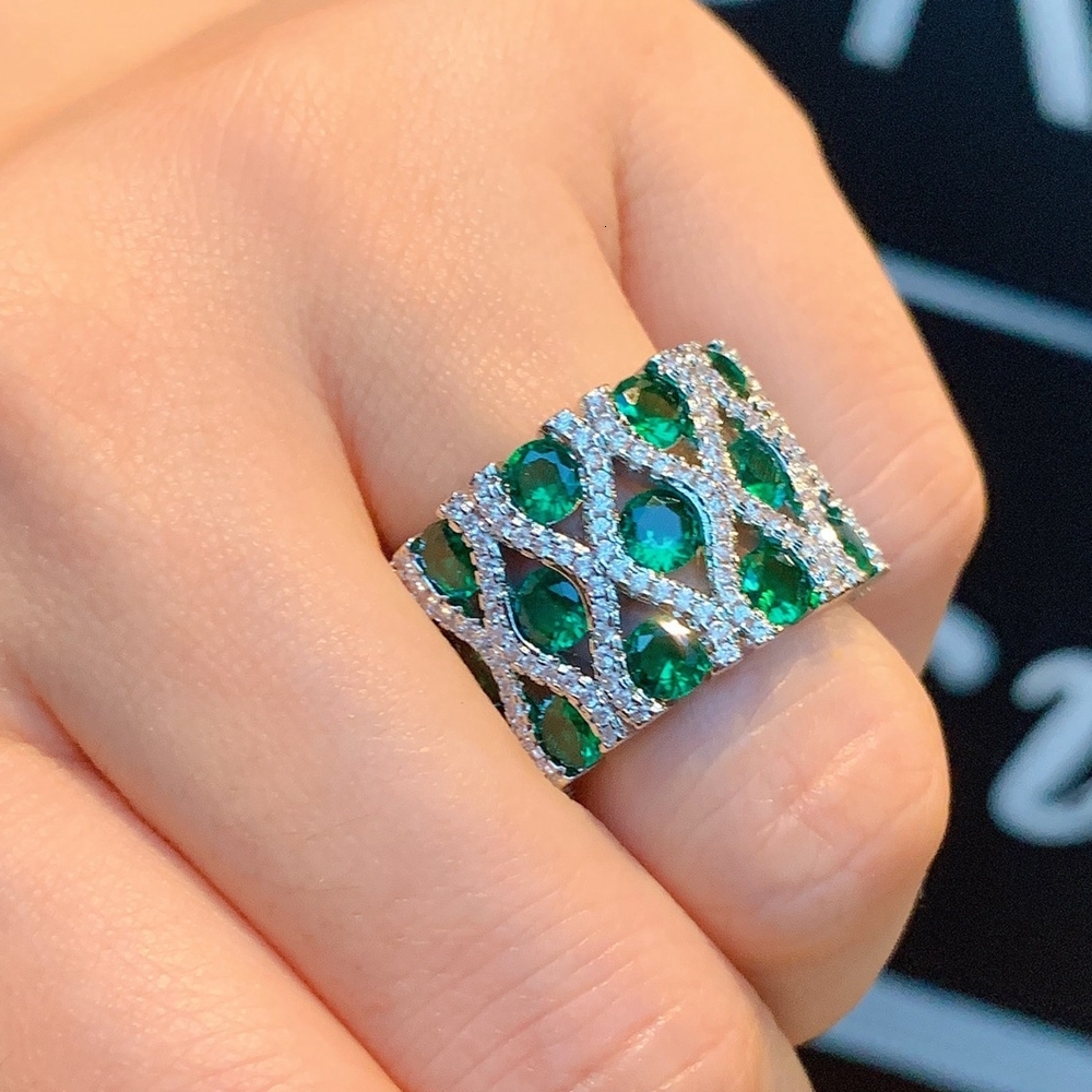 Band Rings KQDANCE Created Gemstone emerald Tanzanite Sapphire ruby Ring with GreenBlueRed Stone 18K White gold plated Jewelry For Woman 230704