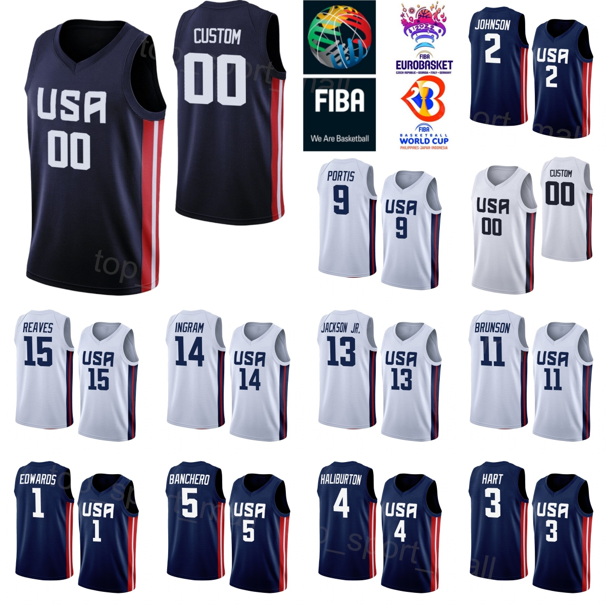 Printed US Basketball Jerseys World Cup 13 Jaren Jackson Jr. 4 Tyrese Haliburton 11 Jalen Brunson 1 Anthony Edwards 15 Austin Reaves 14 Brandon Ingram National Team, Navy blue
Printed US Basketball Jerseys World Cup 13 Jaren Jackson Jr. 4 Tyrese Haliburton 11 Jalen Brunson 1 Anthony Edwards 15 Austin Reaves 14 Brandon Ingram National Team, Navy blue