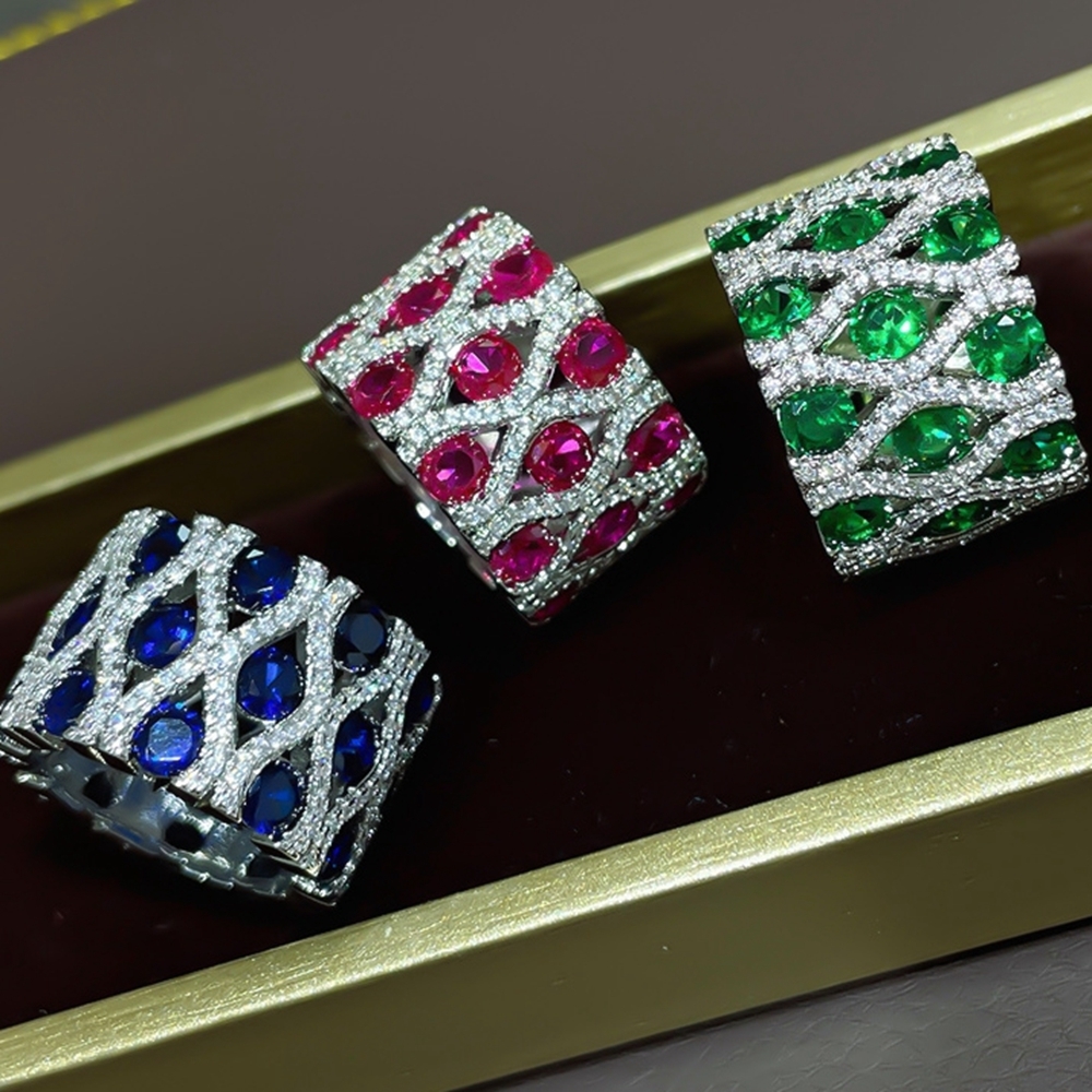 Band Rings KQDANCE Created Gemstone emerald Tanzanite Sapphire ruby Ring with GreenBlueRed Stone 18K White gold plated Jewelry For Woman 230704