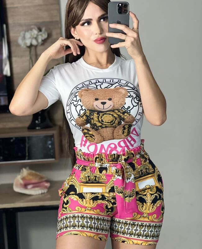 champ Fashion luxurious Clothing Women Summer bear Letter Print Outfits Designer Tracksuits 2 Piece Set Casual T Shirt Shorts Jogger Sport Suit