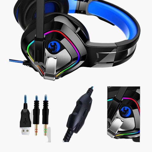 Headphones with Microphone for PC Xbox One PS45 Controller Bass Surround Laptop Games Noise Cancelling Gaming Headset Flash Light