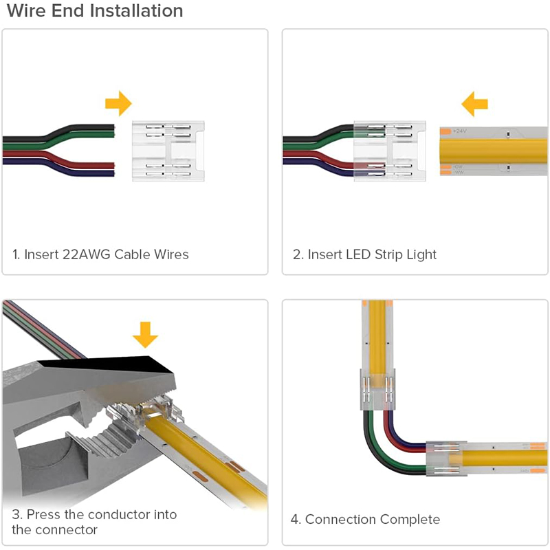 5V 12V 24V LED Strip Connectors 4Pin 10mm Transparent Unwired Strip Wire Connectors Long 22AWG Extension Wire