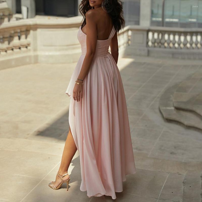 Casual Dresses Hidden Zipper Charming Women Asymmetric Pleated Hem Evening Dress Backless Gown High-Waist Streetwear