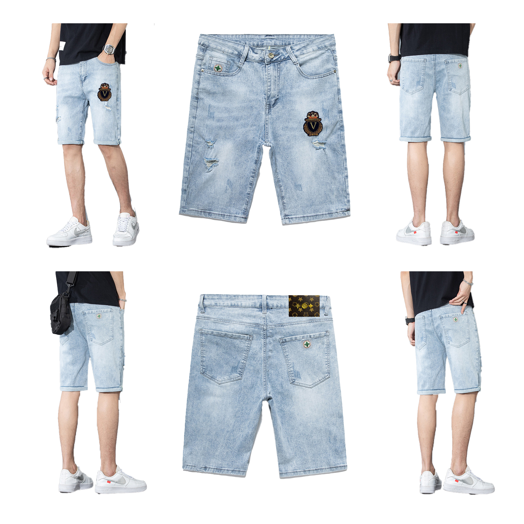 2023 Spring/Summer Designer Men's Short Jeans Tear Shorts Metal Button Zipper Tight Slim European and American High Street Style Size 28-38, Blue
2023 Spring/Summer Designer Men's Short Jeans Tear Shorts Metal Button Zipper Tight Slim European and American High Street Style Size 28-38, Blue