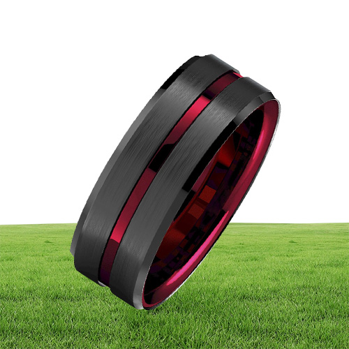 8Mm Splicing Black Brushed Tungsten Carbide Ring with Comfort Fit Red Inner Ring Wedding Band Ring Men Jewelry Delicate Style Gift
