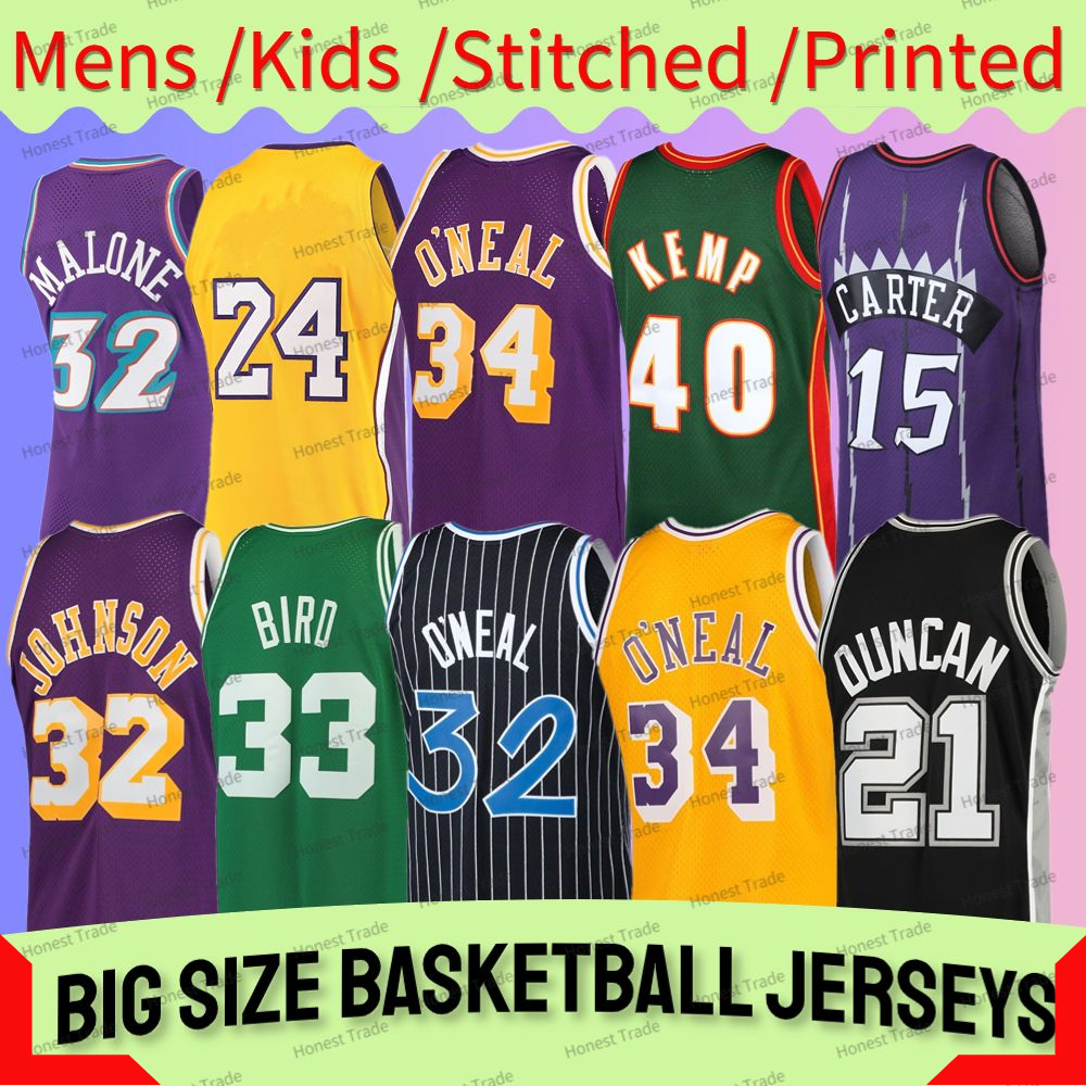Custom Big Size Basketball Jersey 4XL 3XL Kids Size 33 Kareem Abdul Jabbar Shawn Kemp SHAQ 33 Larry Bird Vince Carter johnson 33 Patrick Ewing Youth Mens