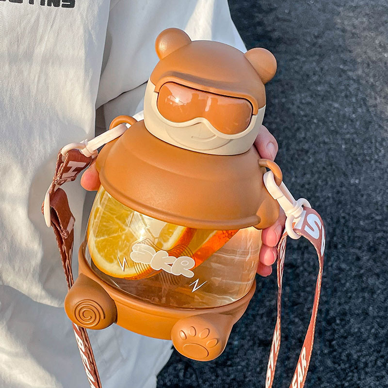 Lovely large capacity water cup 900ml bear big belly cup high appearance level cup with straw summer cute children gifts
