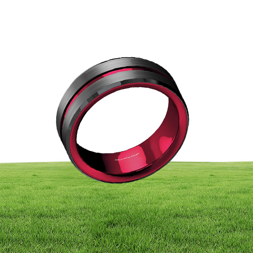 8Mm Splicing Black Brushed Tungsten Carbide Ring with Comfort Fit Red Inner Ring Wedding Band Ring Men Jewelry Delicate Style Gift