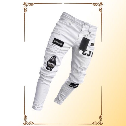 3 Styles Men Stretchy Ripped Skinny Biker Embroidery Print Jeans Destroyed Hole Taped Slim Fit Denim Scratched High Quality Jean 2
