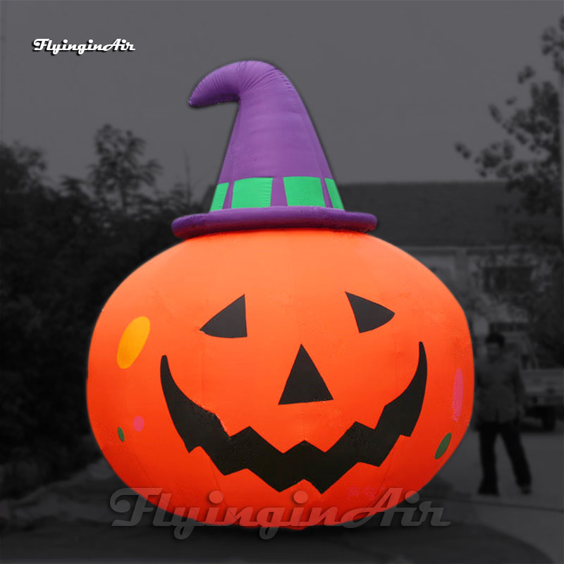 Halloween Spooky Smiling Inflatable Pumpkin Head Balloon Huge Air Blow Up Jack-o-lantern With Hat For Party Decoration