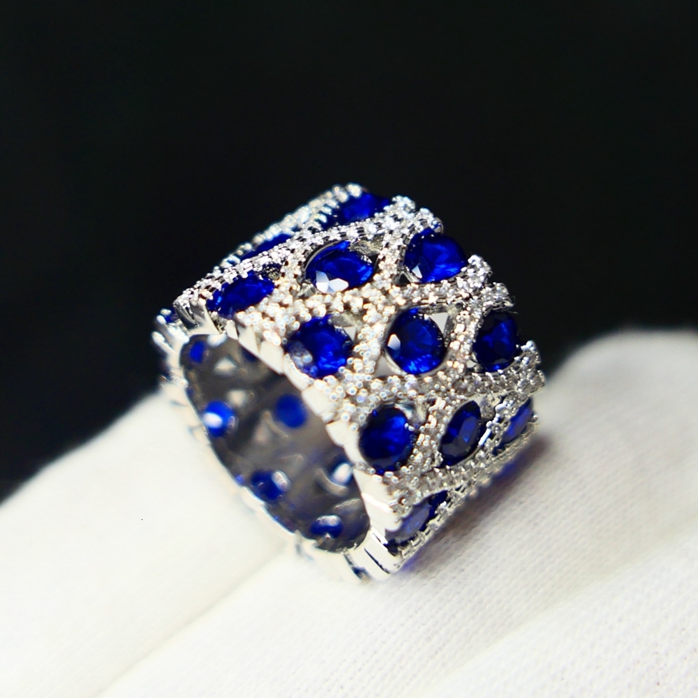 Band Rings KQDANCE Created Gemstone emerald Tanzanite Sapphire ruby Ring with GreenBlueRed Stone 18K White gold plated Jewelry For Woman 230704