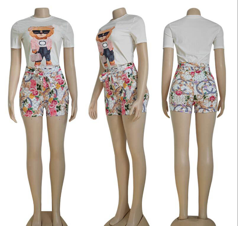 champ Fashion luxurious Clothing Women Summer bear Letter Print Outfits Designer Tracksuits 2 Piece Set Casual T Shirt Shorts Jogger Sport Suit