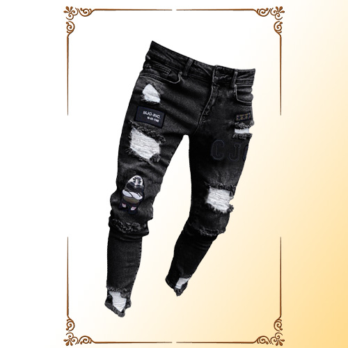 3 Styles Men Stretchy Ripped Skinny Biker Embroidery Print Jeans Destroyed Hole Taped Slim Fit Denim Scratched High Quality Jean 2