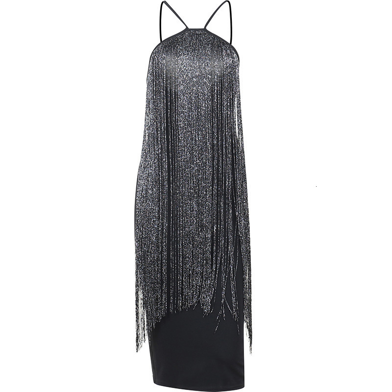 Urban Sexy Dresse Tassels Party Dress Halter Sleeveless Backless Evening Prom Fashion Slim Waist Sequined Nightclub 230703