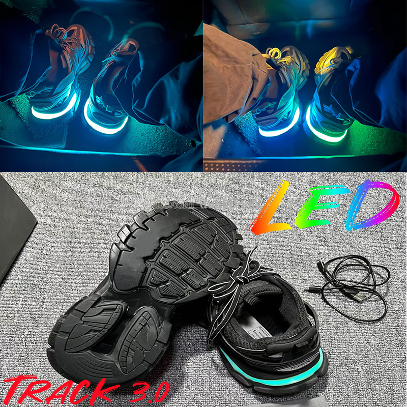 2024 Designer LED Track Sneaker for men women shoes track runner led lighted gomma leather Grey Trainer Nylon Printed Platform Sneakers Light tracks size 45