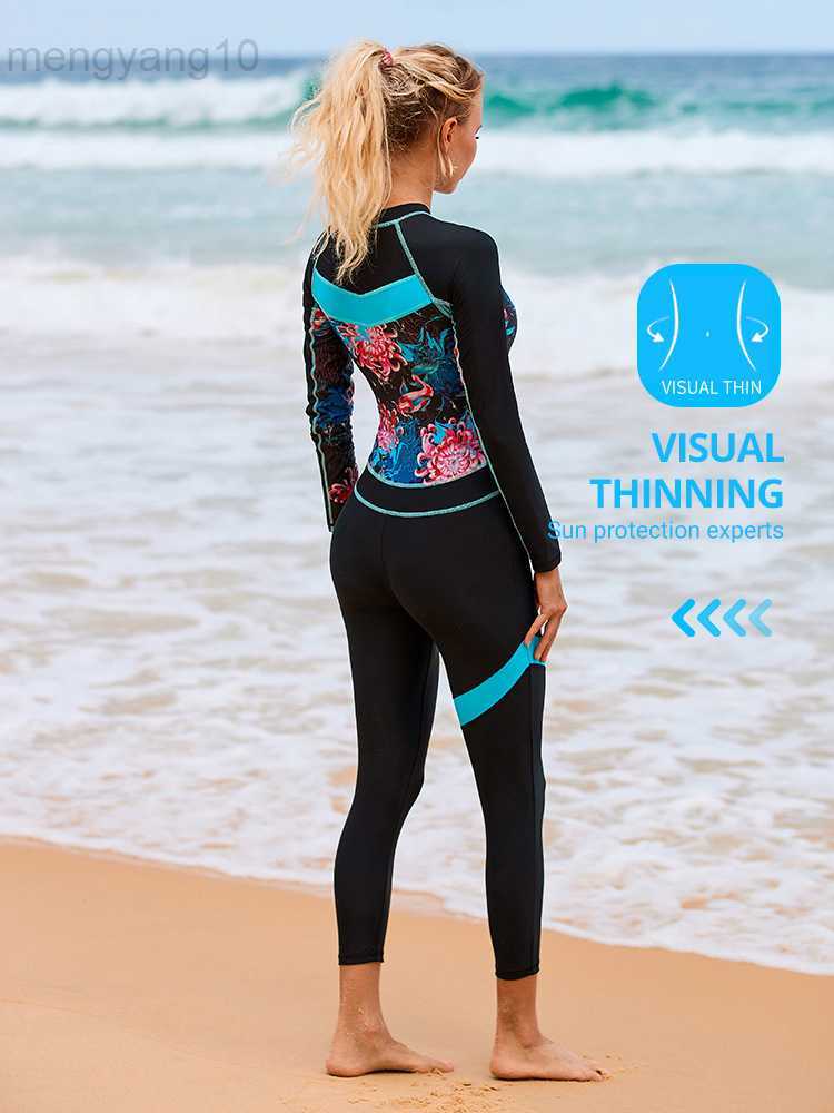 Wetsuits Drysuits Women Thin Wetsuit Swimwear Female Long Snorkeling Diving Beach Swimsuit Jellyfish Sunscreen Elastic Zipper Swimsuit Rash Guard HKD2