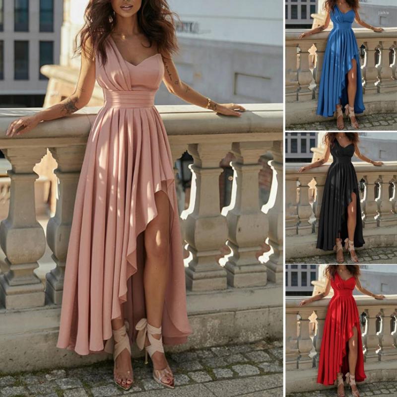Casual Dresses Hidden Zipper Charming Women Asymmetric Pleated Hem Evening Dress Backless Gown High-Waist Streetwear