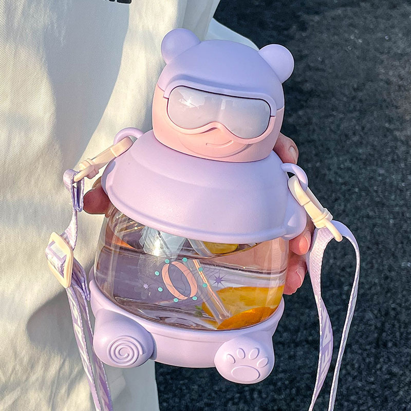 Lovely large capacity water cup 900ml bear big belly cup high appearance level cup with straw summer cute children gifts