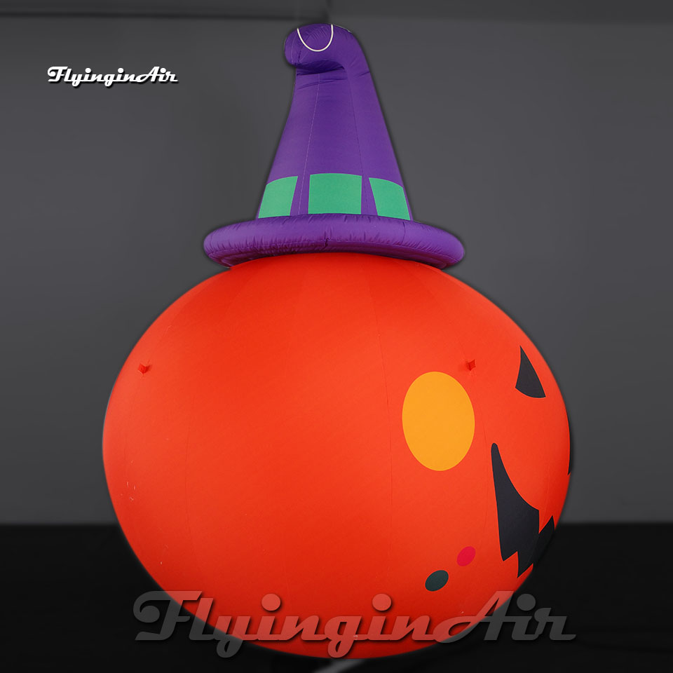 Halloween Spooky Smiling Inflatable Pumpkin Head Balloon Huge Air Blow Up Jack-o-lantern With Hat For Party Decoration