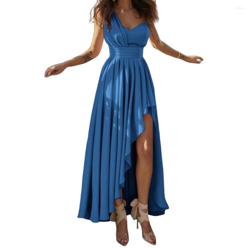 Casual Dresses Hidden Zipper Charming Women Asymmetric Pleated Hem Evening Dress Backless Gown High-Waist Streetwear