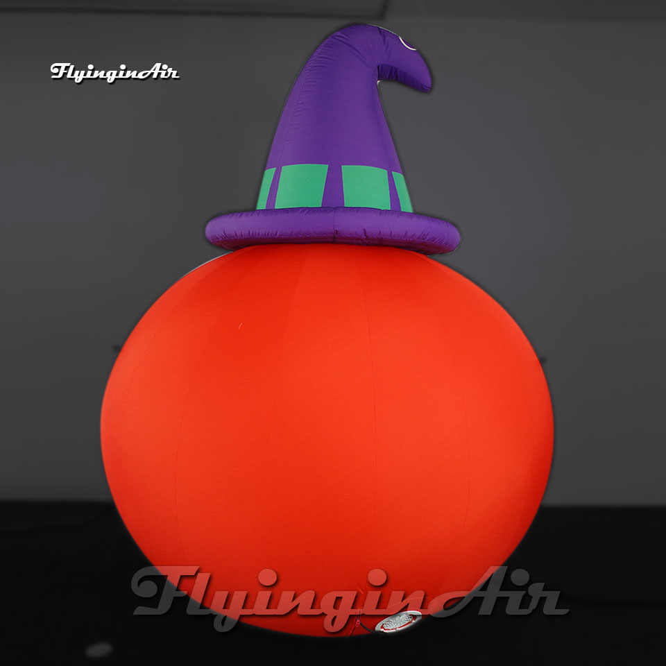 Halloween Spooky Smiling Inflatable Pumpkin Head Balloon Huge Air Blow Up Jack-o-lantern With Hat For Party Decoration