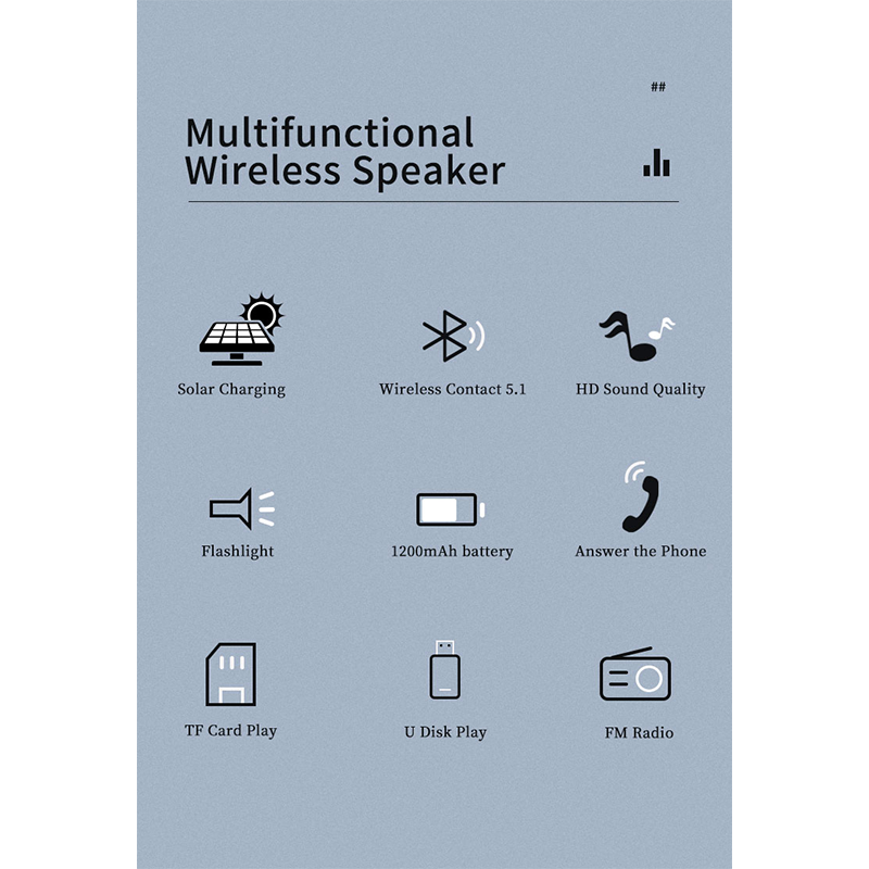 Solar power supply Bluetooth Speaker MDZQ100 Nice looking Multifunction Radio Calling Features OEM and ODM service