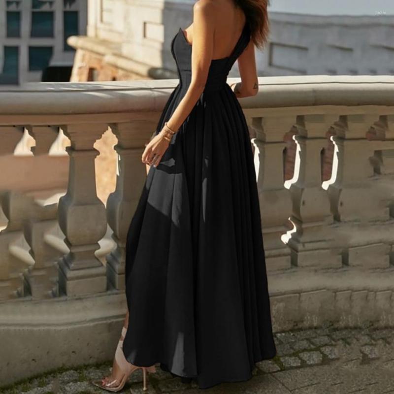 Casual Dresses Hidden Zipper Charming Women Asymmetric Pleated Hem Evening Dress Backless Gown High-Waist Streetwear