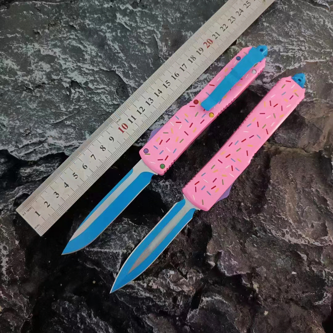 H7641 Automatic Tactical Knife D2 Blued Blade Pink Aviation Aluminum Handle Outdoor Camping Hiking Survival Tactical Knives with Nylon Bag
H7641 Automatic Tactical Knife D2 Blued Blade Pink Aviation Aluminum Handle Outdoor Camping Hiking Survival Tactical Knives with Nylon Bag