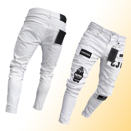 3 Styles Men Stretchy Ripped Skinny Biker Embroidery Print Jeans Destroyed Hole Taped Slim Fit Denim Scratched High Quality Jean 2