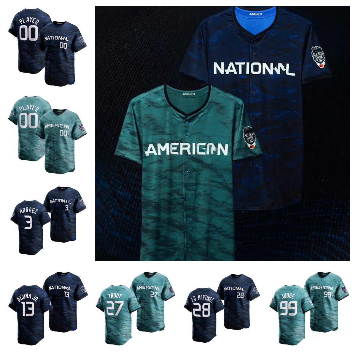 2023 custom National League All-Star Game Player baseball Jersey #5 Freddie Freeman #28 Martinez #50 Mookie Betts #3 Luis Arraez #99 Aaron Judge #24 Ken Griffey Jr., Women green
2023 custom National League All-Star Game Player baseball Jersey #5 Freddie Freeman #28 Martinez #50 Mookie Betts #3 Luis Arraez #99 Aaron Judge #24 Ken Griffey Jr., Women green