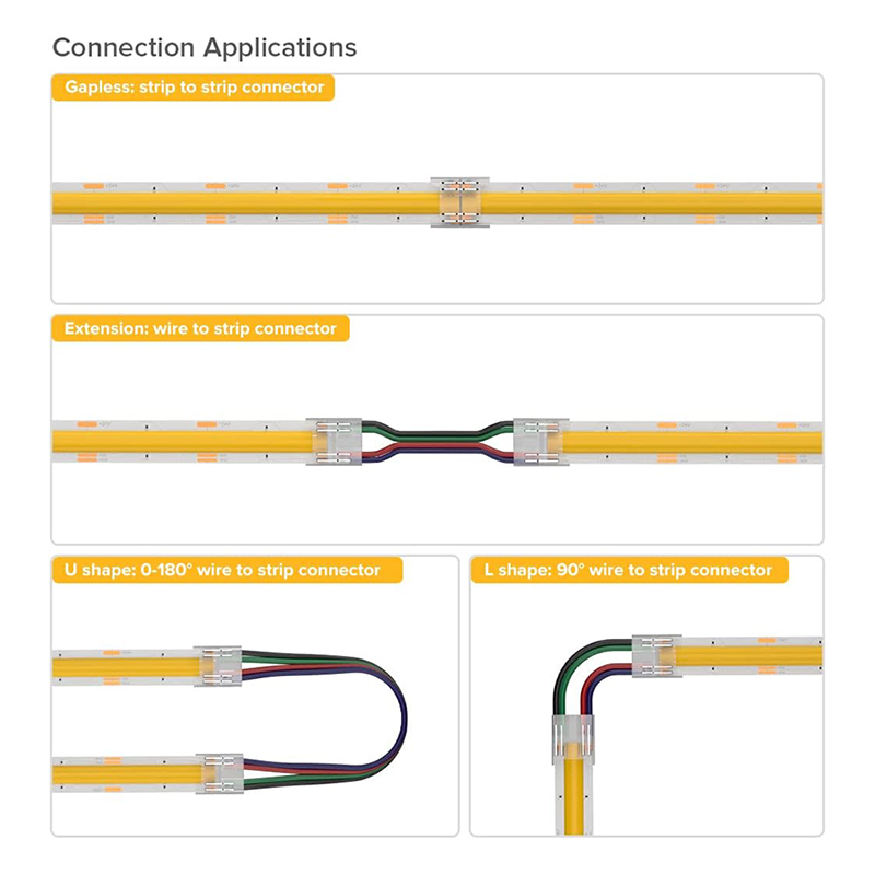 5V 12V 24V LED Strip Connectors 4Pin 10mm Transparent Unwired Strip Wire Connectors Long 22AWG Extension Wire