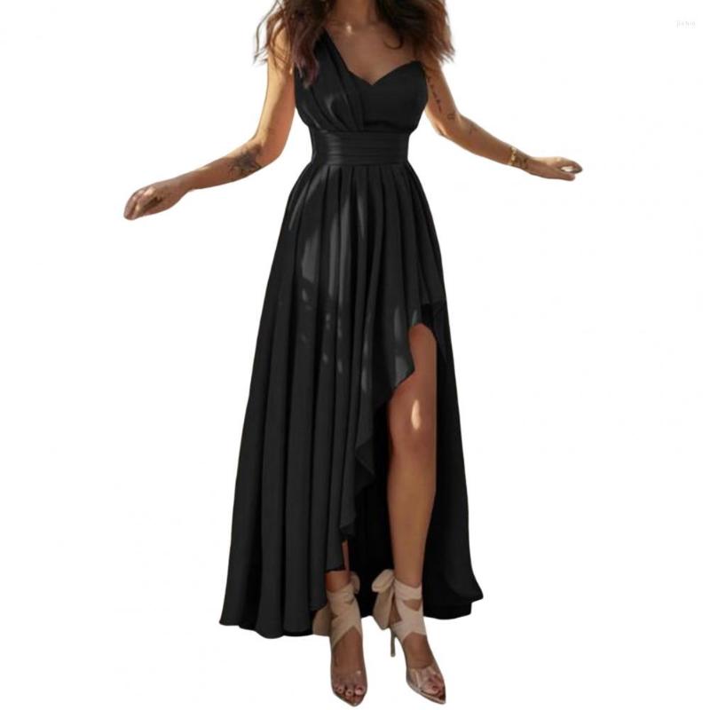 Casual Dresses Hidden Zipper Charming Women Asymmetric Pleated Hem Evening Dress Backless Gown High-Waist Streetwear