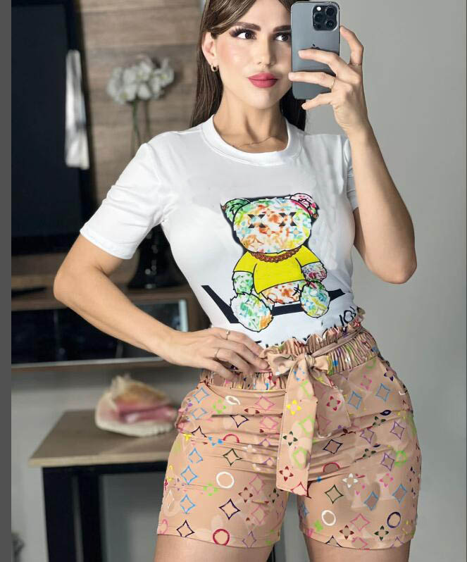 champ Fashion luxurious Clothing Women Summer bear Letter Print Outfits Designer Tracksuits 2 Piece Set Casual T Shirt Shorts Jogger Sport Suit