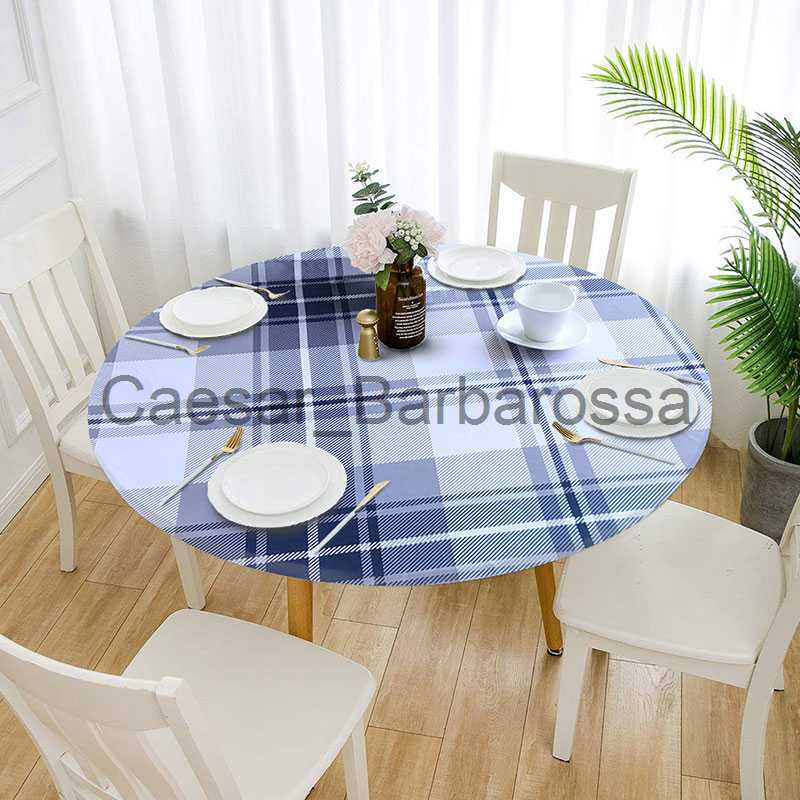 Table Cloth Waterproof Round Table Cover Elastic Fitted Leaves Printed Tablecloth Striped Oilproof Stretch Protector Home Kitchen Decor x0704
