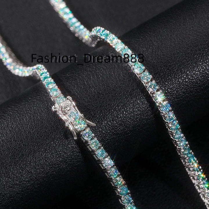 2023 Wholesale 925 Sterling Silver Bracelet 3-5mm White Gold Plated Green Blue Moissanite Tennis Chain